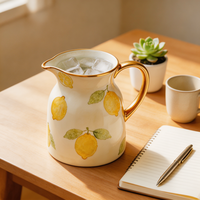 Pichet Distributeur d'Eau, de Jus et de Café en Céramique avec Impression Citron et Logo Personnalisé, Capacité 750 ml, Classique et Écologique