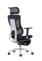 Chaise de bureau ergonomique robuste en maille avec dossier en aluminium poli, appui-tête réglable, accoudoirs 3D et base en métal
