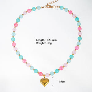 Collier tendance en perles faites à la main en forme de cœur pour femmes, collier en acier inoxydable, bijoux, perles colorées, pendentif en forme de cœur - Product Image 2