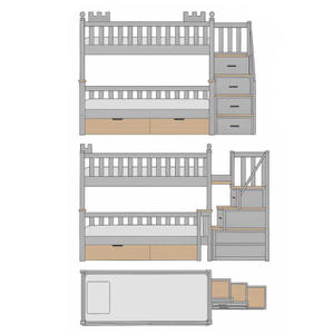 <span class=keywords><strong>Lit</strong></span> superposé design château double sur double avec escalier de rangement et <span class=keywords><strong>lit</strong></span> <span class=keywords><strong>gigogne</strong></span>, <span class=keywords><strong>lit</strong></span> superposé en bois massif pour enfants avec tiroirs et étagères pour garçons - Product Image 6