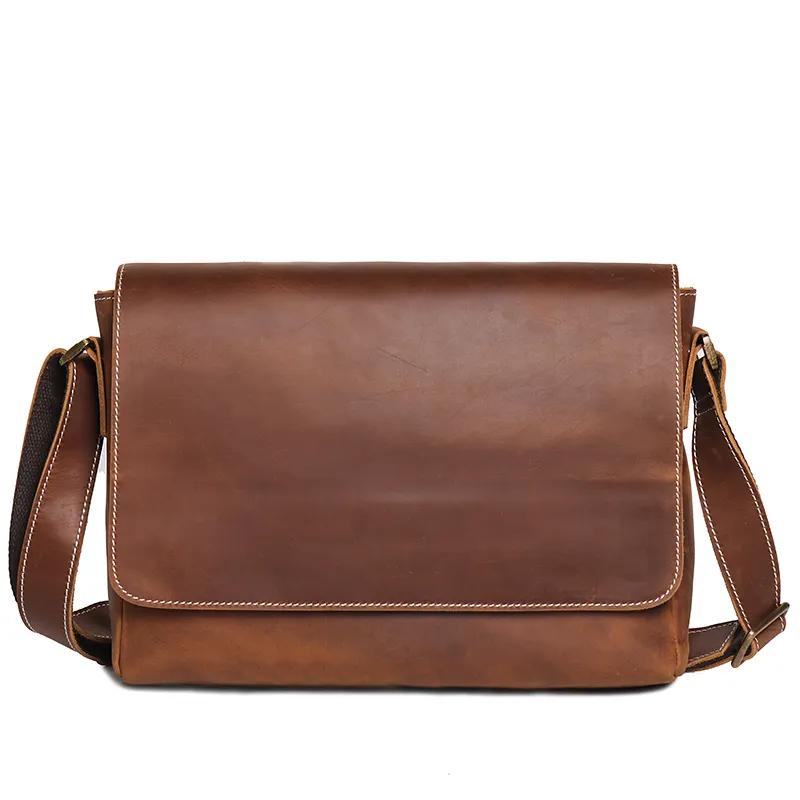 Men's shoulder bag bovine leather sling bag vintage crazy horse leather brown crossbody bag
