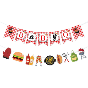 Bannière Baby Q pour décorations de fête prénatale sur <span class=keywords><strong>le</strong></span> thème du barbecue, décorations d'été |   Décorations de fête prénatale Baby Q, fournitures pour fête de révélation du sexe en plein air - Product Image 1