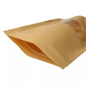 Stock Compostable <b>Brown</b> Kraft <b>Paper</b> Sealable <b>Bag</b> <b>with</b> Window Stand-Up Pouch for Dried Fruit and Salad Food Package - Product Image 6