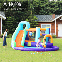 Château gonflable multifonctionnel portable Airmyfun en promotion, capacité 3 personnes, piscine pour enfants, souffleur et pistolet à eau pour jardin