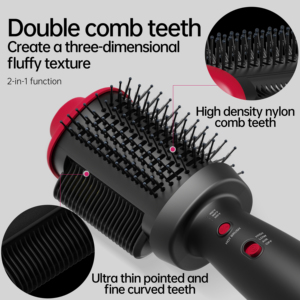 Rizador de Pelo Eléctrico, Cepillo Secador de Pelo de Cerámica de Doble Uso, Ajustes de Calor Regulables, 80W, Negro y Rojo, para el Hogar - Product Image 5