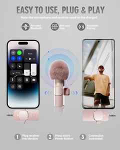 Microphone cravate sans fil 3-en-1 K15 (Rose) avec connecteur Type-C, construction métallique pour iPhone/iPad/Android, caméra, vidéo, podcast, vlog - Product Image 2