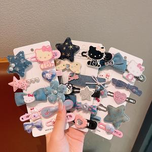Children's Autumn and Winter Denim <b>Fabric</b> Bow Hair for Girls Cute Five-Pointed <b>Star</b> Pearl Duckbill Cartoon Resin Clip - Product Image 4