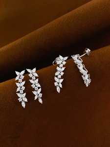 ซินฟลาย ชุดเครื่องประดับคุณภาพสูง ทองคำขาว 18K ไม่ลอก ไม่ดำ กันน้ำ ลายใบโคลเวอร์สี่แฉก ประดับเพชรทรงมาร์คีส์ ประกอบด้วย สร้อยข้อมือ สร้อยคอ และต่างหู - Product Image 3