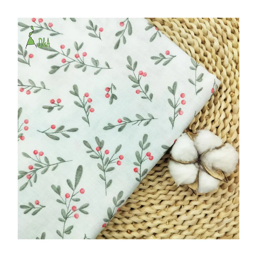Green Plants Printed Crinkle Muslin Double Gauze Crepe 100% Cotton Fabric For Clothes & Home Textile