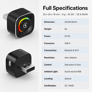 อะแดปเตอร์ CarPlay ไร้สายแบบ 2-in-1 สำหรับแปลง CarPlay แบบมีสายเป็นไร้สาย พร้อมปุ่มเชื่อมต่อโทรศัพท์มือถือกับ CarPlay - Product Image 1