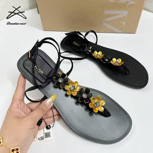 ZAR * Nuevas Sandalias planas de flores doradas para mujer de talla grande, Chanclas de playa de verano para mujer, calzado plano informal, sandalias, zapatos - Product Image 2