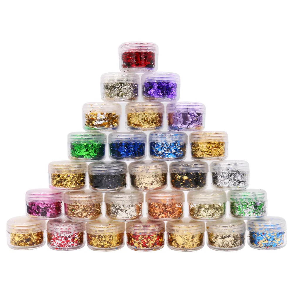 Copos de aleación de colores para decoración de uñas, pegatinas de Metal en escamas con purpurina de colores, Irregular, 1g/frasco, venta al por mayor