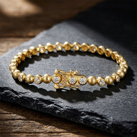 Bracelet tennis en argent sterling S925 plaqué or avec moissanite, couleur D, bracelet perlé en moissanite ronde, bijoux fins pour femmes, cadeau