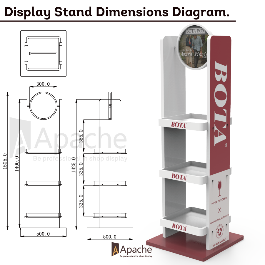 Apache Customized Wooden Display Stand Wine Display Rack Shelf for Supermarket — view 3
