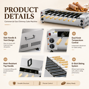 Máquina de Alta Potencia para Hacer Bizcochos de Chimenea, Horno para Conos de Helado, Máquina para Hacer Bizcochos de Chimenea Antiadherente de 8 Rodillos para Restaurante - Product Image 5