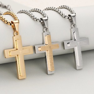 Collier pendentif croix double couche en acier inoxydable pour hommes et femmes, amulette religieuse catholique, bijoux à breloques, cadeau DIY - Product Image 6