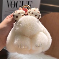 Porte-clés de voiture et pendentif de sac à dos en forme de lapin mignon en vraie fourrure de lapin Rex, style poupée en peluche, tendance