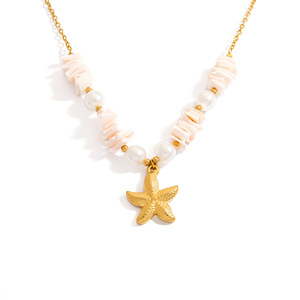 Collar DIY de Acero Inoxidable con Piedra Natural, Estrella de Mar y Perlas, Cadena Tipo O, Chapado en Oro, Estilo Resort - Product Image 5