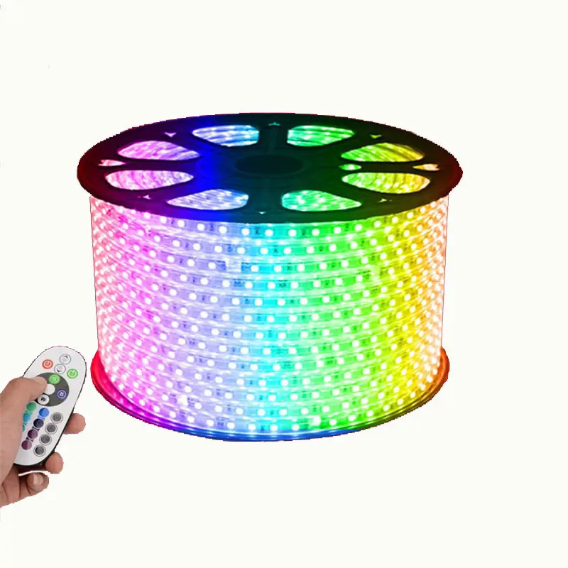 Striscia luminosa impermeabile da esterno 220V 5050 striscia luminosa a LED flessibile con toppa RGB a colori variabili