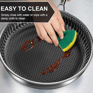 Oem/ODM 28/30/32 cm trứng/thịt chiên chảo dày tổ ong không tráng Chảo 304 thép không gỉ không dính chảo với nắp - Product Image 3