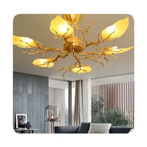 New All Copper Branch Ceiling Light Postmodern Living Room Light Luxury High-end Leaf Restaurant Light Nordic Art Hall Lamps 202