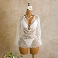Nouveau Maillot de Bain Femme Trois Pièces 2026 Europe États-Unis, Col Montant, Paillettes Spéciales, Manches Longues, Maille, Uni, Taille Haute