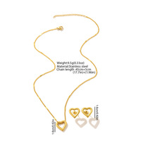 Parure de bijoux de mariage minimaliste pour femme, collier cœur et boucles d'oreilles en acier inoxydable plaqué or, chaîne de clavicule tendance