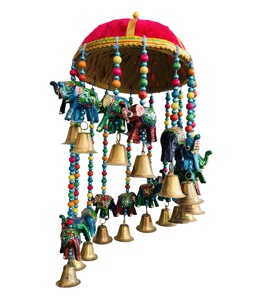 Porte en forme d'éléphant Rajasthani faite à la main, décoration murale colorée, suspension Mobile, style ethnique, vente en gros, 1 paire - Product Image 1