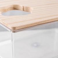Boîte à sable/litière réutilisable en acrylique et bois de pin pour hamsters et gerbilles avec couvercle en bois naturel, design anti-déversement, tailles S, M, L, XL