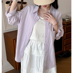 Camicia Protettiva Solare 100% Cotone Lavato a Sabbia, Manica Lunga, Gilet Elegante di Lusso, Top Bianco Primaverile ed Estivo - Product Image 3