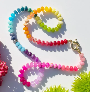 Collier pendentif opale pierre précieuse arc-en-ciel, chaîne en cuivre style Europe & Amérique, fermoir cœur, perles plates - Product Image 5