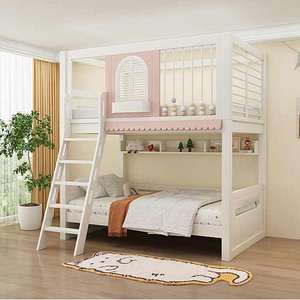 JS Multifuncional Cómoda Litera Superior Individual Casa de Árbol Tobogán de Madera Maciza para Niños Dormitorio Sala de Estar Hotel Princesa - Product Image 5