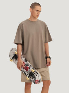 260G 100% Cotton Double Yarn Large Shoulder Candy Color Cross-Border Loose Solid <b>T</b>-<b>Shirt</b> for Teenagers Double Yarn Pure Cotton - Product Image 3