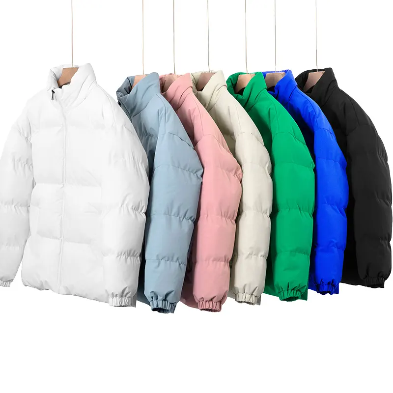 2022 wholesale hight quality custom logo printed winter plain blank coat with hood oversized puffer jacket unisex for men