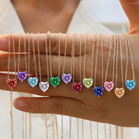 Fijngevoelige 12 Kleuren Geboortesteen Hart Ketting 316L RVS Waterdichte Hartvormige CZ Hangertje Ketting Verjaardag Valentijn Cadeau
