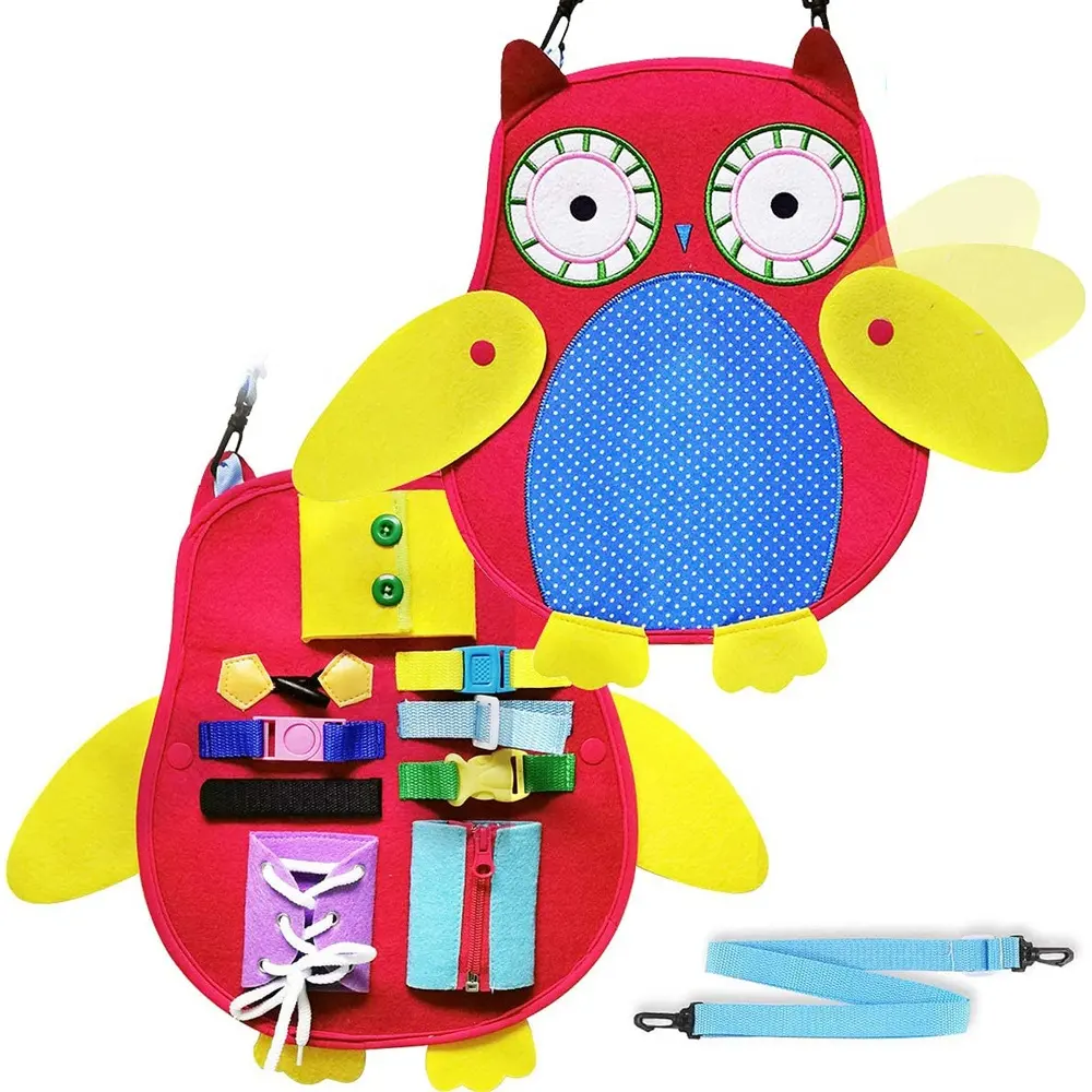 Zaino didattico montessori di vendita caldo occupato bordo giocattolo per la prima infanzia borse in feltro giocattolo educativo per l'apprendimento prescolare per il bambino
