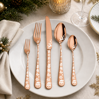 Juego de Cubiertos de Acero Inoxidable con Diseño Navideño de 20 Piezas con Caja de Regalo para Fiestas, Bodas y Restaurantes