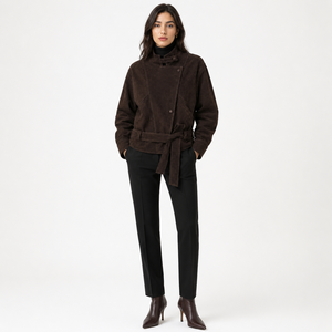 Cappotto Corto Invernale da <span class=keywords><strong>Donna</strong></span> in Vera Pelle Scamosciata Marrone, Casual, Antivento, con Chiusura a Cerniera, Maniche Regolari e Fodera in Poliestere - Product Image 2