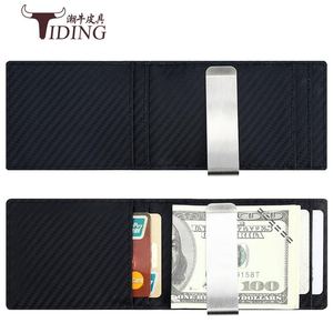 Tiding Trendy Cow Carbon Fiber Card Holder Metal <b>Wallet</b> Genuine Leather Business Card Sleeve For Men - Product Image 3