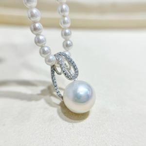 S925 Silver Pendant with 11-14mm Round Beads DIY Simple <b>Jade</b> <b>Necklace</b> with Empty Stand Accessory From 31105 Collection - Product Image 4