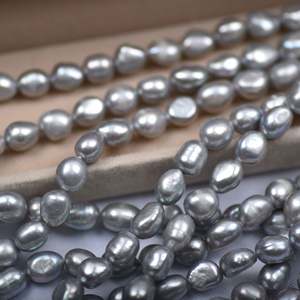 ไข่มุกน้ำจืดธรรมชาติทรงบาโรก WENCHI 1325 ขนาด 8-9 มม. สีเงินเทา พร้อมเชือกยาว 36-37 ซม. สำหรับทำเครื่องประดับ - Product Image 3