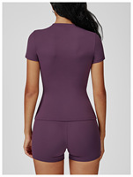 Camiseta Deportiva de Primavera para Mujer, de Secado Rápido, para Yoga, de Spandex/Nailon, Ajustada, de Manga Corta, para Fitness, para Correr al Aire Libre