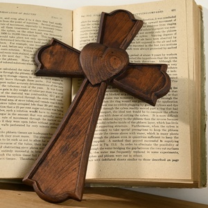 Scultura artistica in legno semplice in legno intagliato a mano in legno massello religioso decorazione per la casa-cuore eterno croce parete appesa scatola di legno a muro segno - Product Image 4