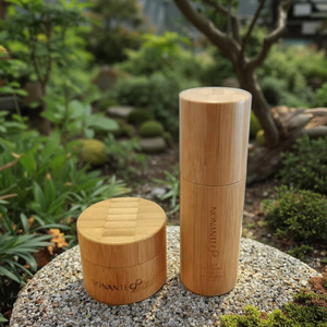 環境にやさしい竹ボトル15g 30g 50mlラウンド化粧品包装セットドロッパーシール100mlクリーム容量スプレー/ポンプキャップモデル50g - Product Image 1