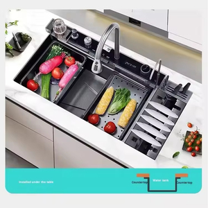 Évier de cuisine multifonctionnel en acier inoxydable SUS304 avec surface alvéolée, cascade et lave-tasses intégré - Product Image 3