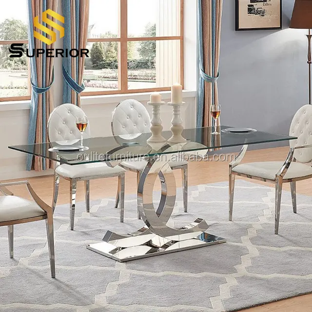 transparent and mirror glass dining tables and chairs set metal frame home restaurant furniture