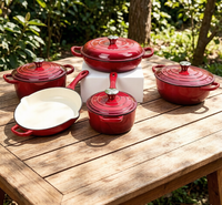 Ensemble de 5 casseroles de cuisson LFGB FDA, classique, personnalisable OEM ODM, couleur, cocotte, compatible tous feux et fours, batterie de cuisine en fonte émaillée