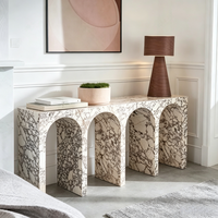 Table console moderne en marbre cintrée, écologique et personnalisable, pour hall d'entrée, salon, hôtel – Meuble d'appoint en gros
