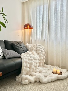 Couverture en <span class=keywords><strong>fausse</strong></span> <span class=keywords><strong>fourrure</strong></span> de lapin blanc de luxe en gros, couverture douce pour canapé, cadeau, blanc rose, grande couverture à bulles, 130*160cm - Product Image 4
