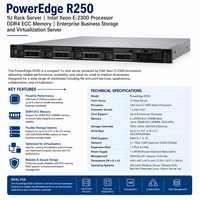 Serveur en rack 1U PowerEdge R250, processeur Intel Xeon E-2300, mémoire DDR4 ECC, serveur d'entreprise pour le stockage et la virtualisation